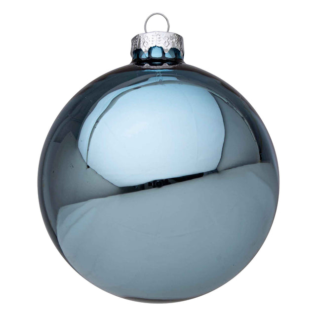 Pallina albero di Natale Bizzotto in vetro azzurro lucido 10 cm