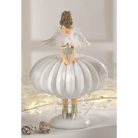 Statuina Angelo di Natale Mascagni Casa in resina con piume 18,5 cm