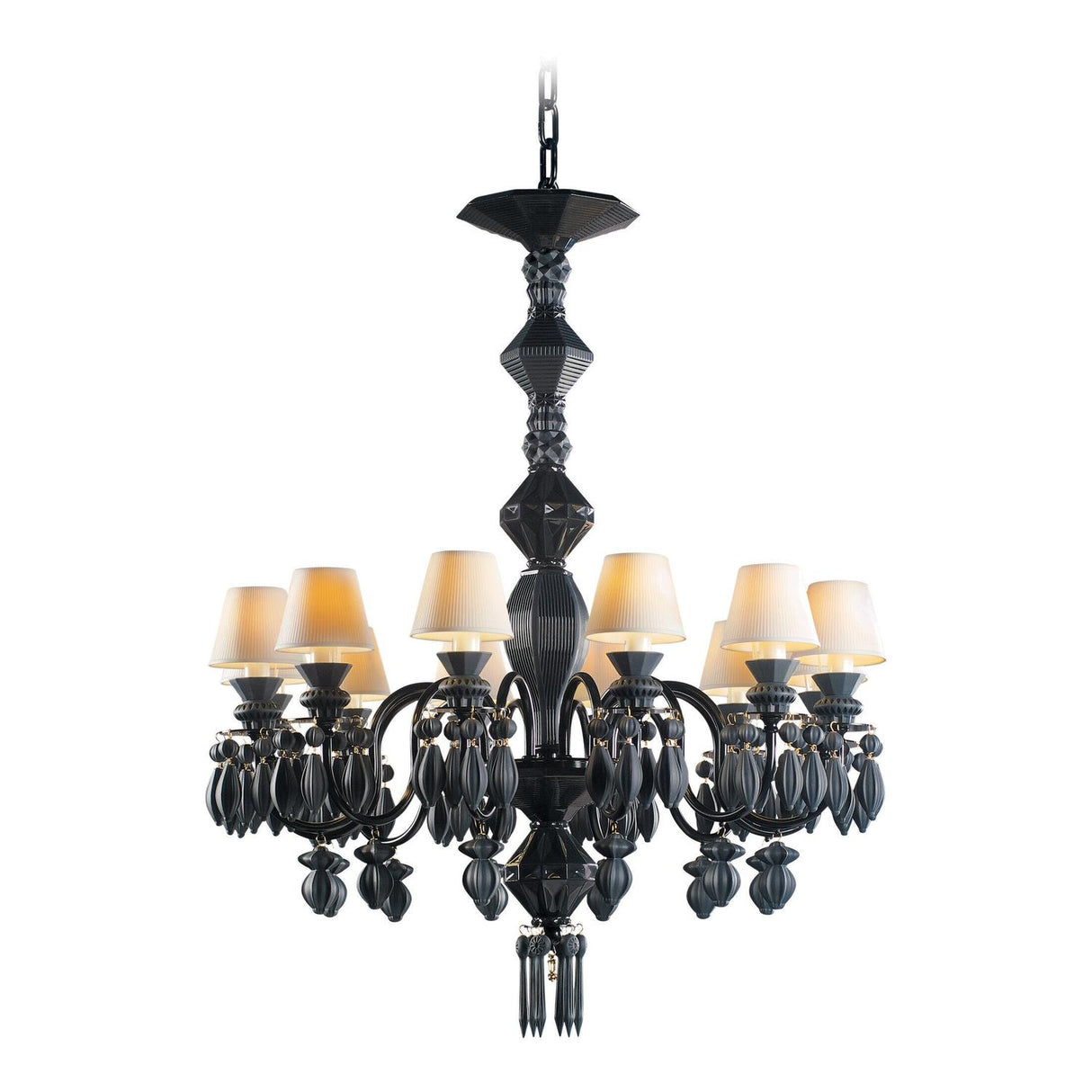 Lampadario Belle de Nuit Lladrò in porcellana nera 100x65 cm