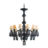 Lampadario Belle de Nuit Lladrò in porcellana nera 100x65 cm