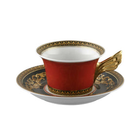 Tazza tè Medusa Versace in porcellana con decoro barocco rosso e oro