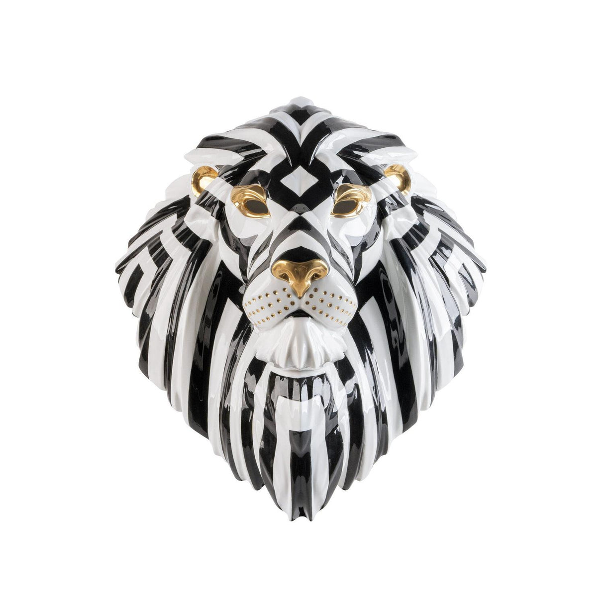 Maschera di Leone Lladrò in porcellana bianco nero e oro 60x38 cm