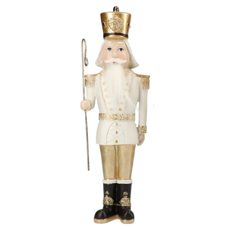 Schiaccianoci natalizio Timstor in poliresina bianco e oro 30,5 cm