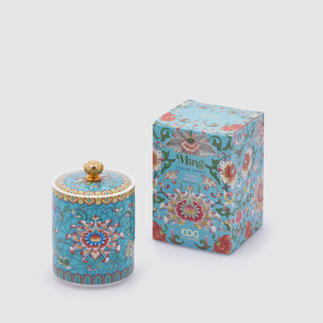 Candela profumata Ming EDG in ceramica azzurra 10x7 cm