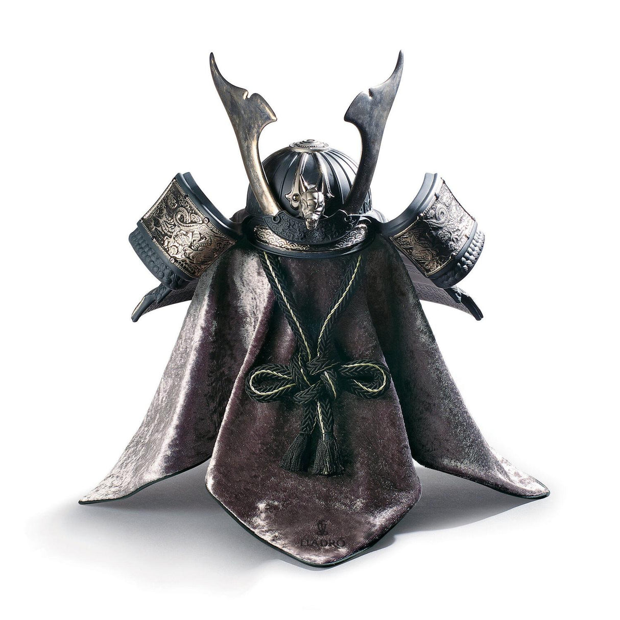 Elmetto Samurai Drago Lladrò in porcellana nera opaca e argento 35x20 cm