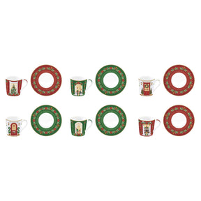 Set 6 tazzine caffè Festive Avenue Easy Life in porcellana decorata 100ml