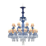 Lampadario Belle de Nuit Lladrò in porcellana azzurra 125x80 cm