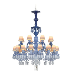 Lampadario Belle de Nuit Lladrò in porcellana azzurra 125x80 cm