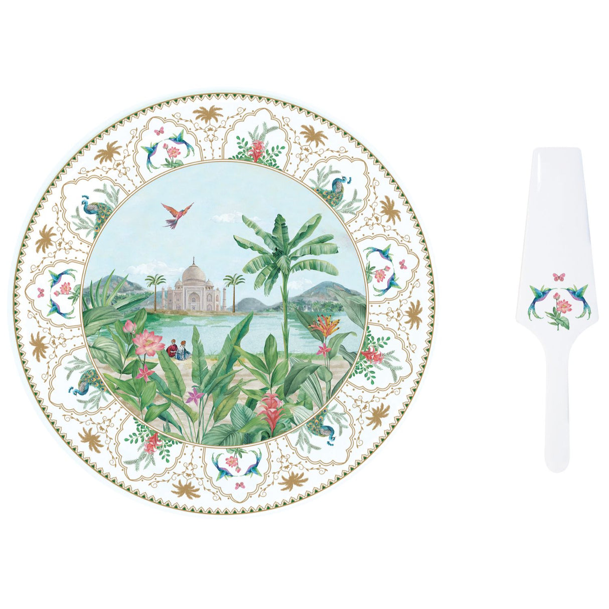 Piatto torta Paradise Sauvage Easy Life in porcellana decorata 32 cm