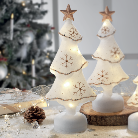 Abete con LED Mascagni Casa in vetro floccato bianco 32,5 cm