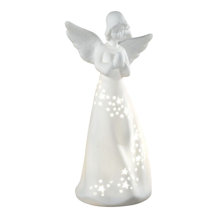 Angelo di Natale Mascagni Casa in porcellana con luci LED 24 cm