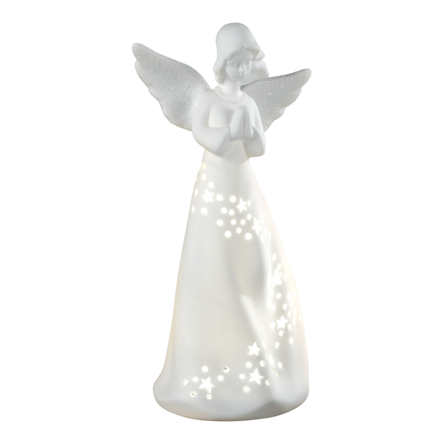 Angelo di Natale Mascagni Casa in porcellana con luci LED 24 cm