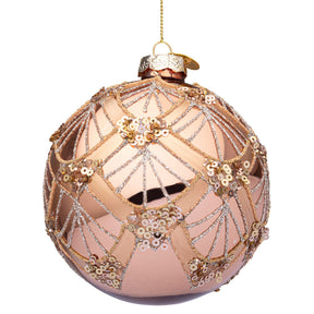 Sfera di Natale Bizzotto in vetro rosa champagne con paillettes 10 cm