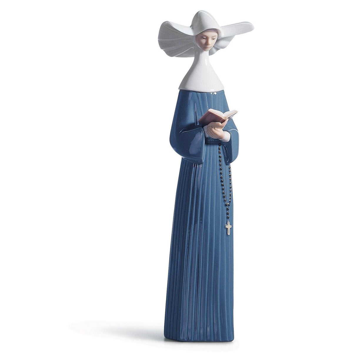 Statuina suora che legge Lladrò in porcellana lucida 27x7x8 cm