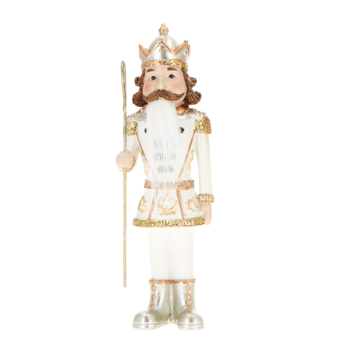 Schiaccianoci soldatino Timstor in poliresina bianco e oro 22 cm