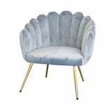 Poltrona Conchiglia Brandani in velluto avio con gambe oro metal