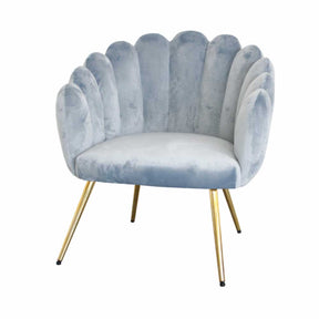 Poltrona Conchiglia Brandani in velluto avio con gambe oro metal