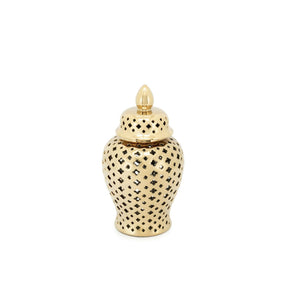 Vaso Ming Cross Abhika in ceramica oro intagliata 28x16 cm