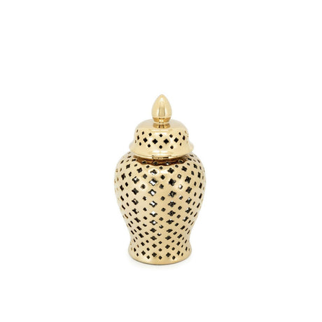 Vaso Ming Cross Abhika in ceramica oro intagliata 28x16 cm