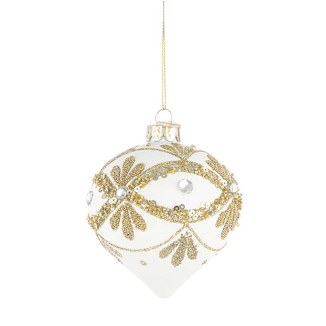 Addobbo trottola Bizzotto in vetro bianco 10 cm decorazione natalizia