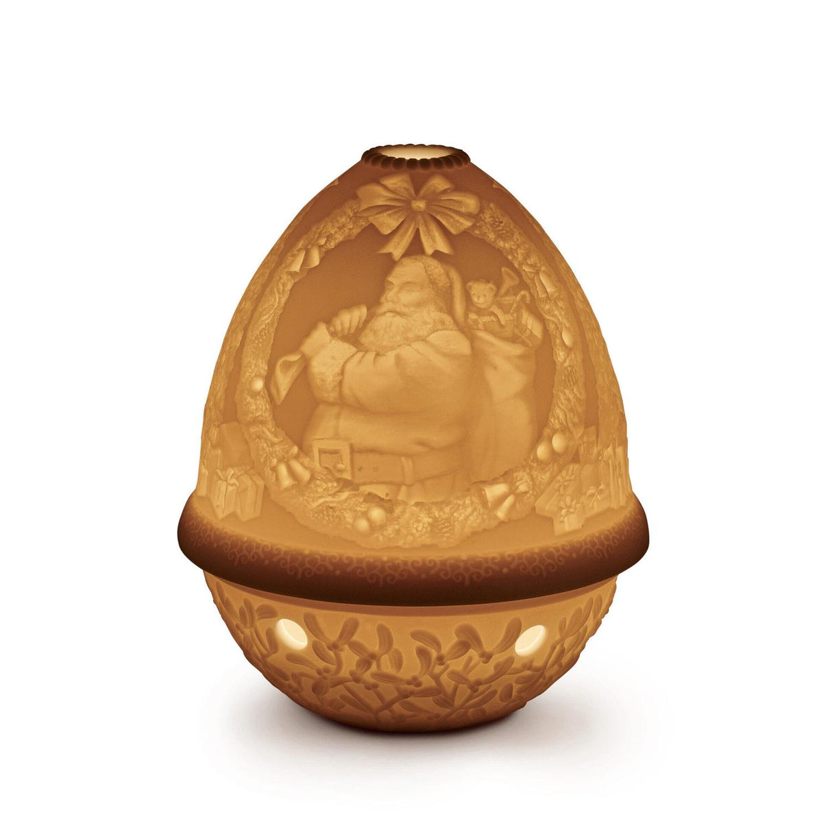 Litofania Babbo Natale Lladrò in porcellana con luce calda 12x9 cm