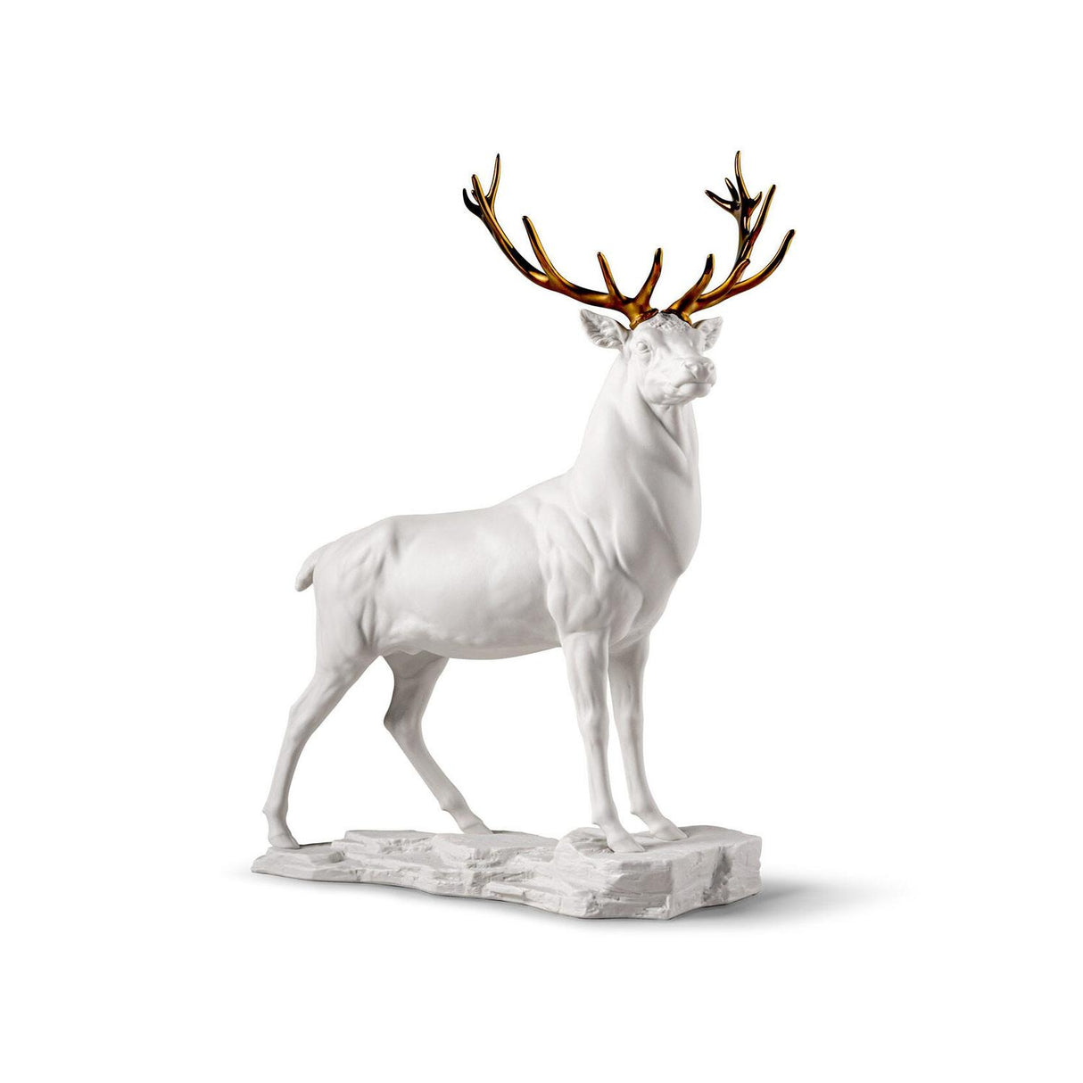 Scultura Cervo Lladrò in porcellana bianca opaca 52x41 cm