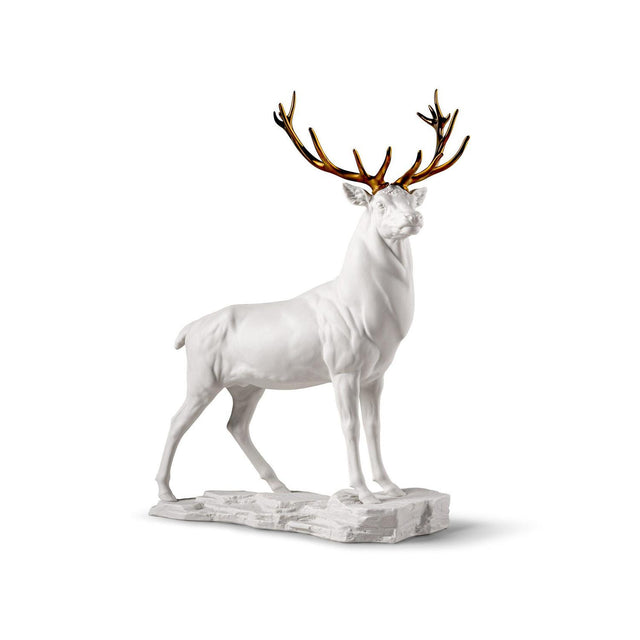 Scultura Cervo Lladrò in porcellana bianca opaca 52x41 cm