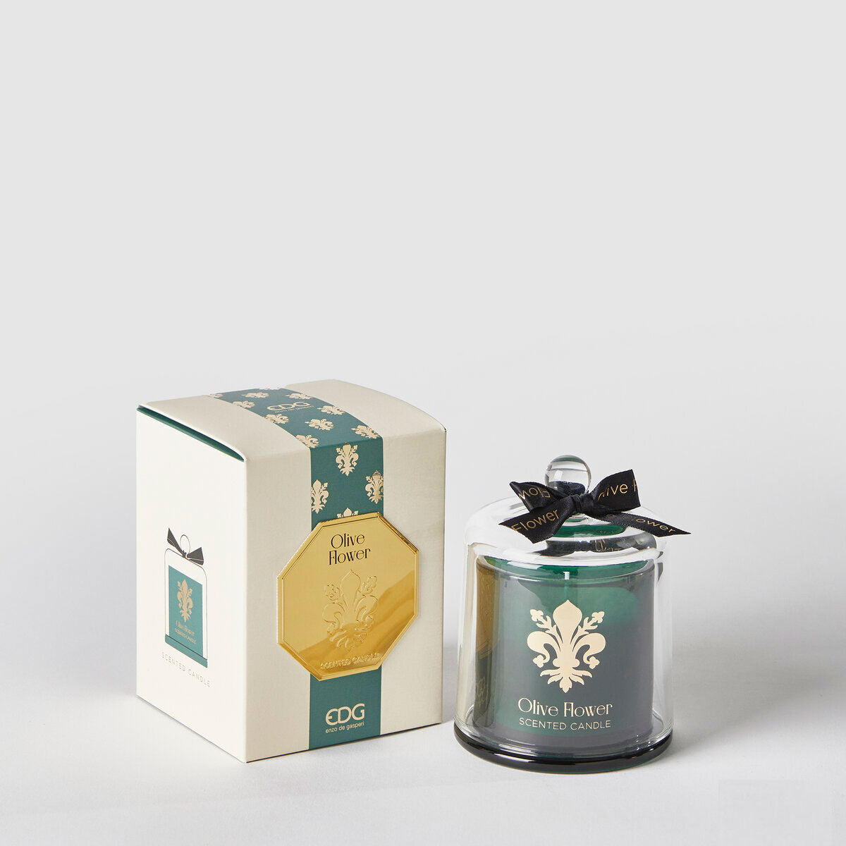 EDG Enzo de Gasperi Goldlily Candela con Cupola in Vetro 13cm Verde Olive Flower