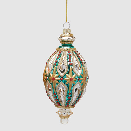 Pendaglio albero Natale EDG in vetro verde e oro 17 cm