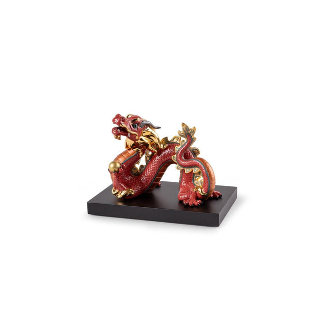 Statuina Drago Rosso Lladrò in porcellana con dettagli dorati 16x20 cm