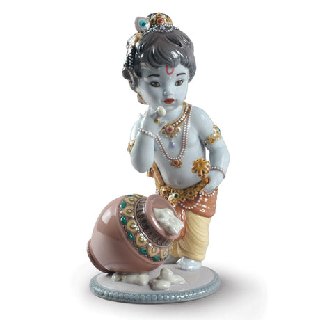 Statuetta Krishna Butterthief Lladrò in porcellana decorata 21x10 cm