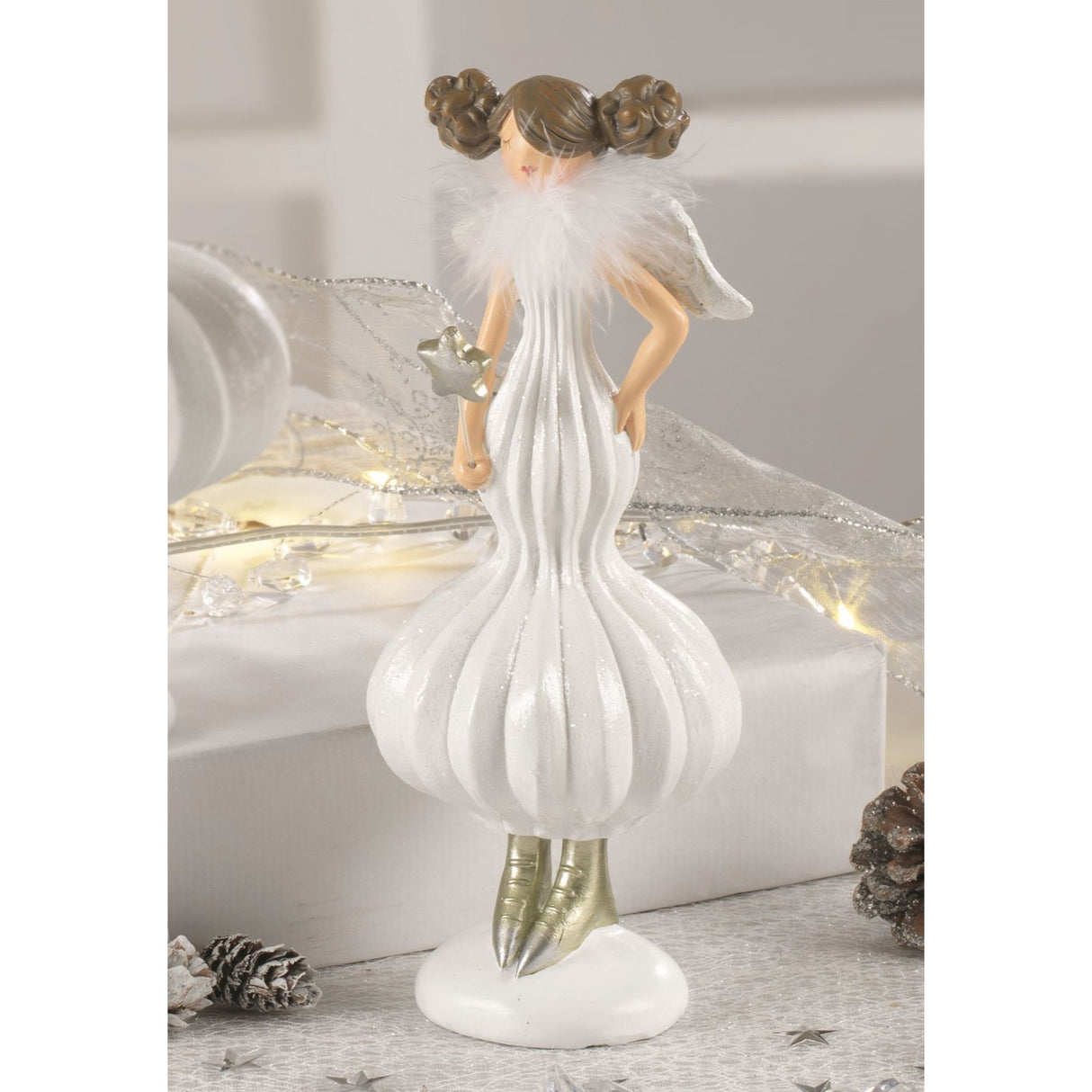 Statuina Angelo Natale Mascagni Casa in resina decorata 21,5 cm