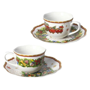 Set 2 tazze caffè espresso Brandani in porcellana con decori natalizi 14x6 cm