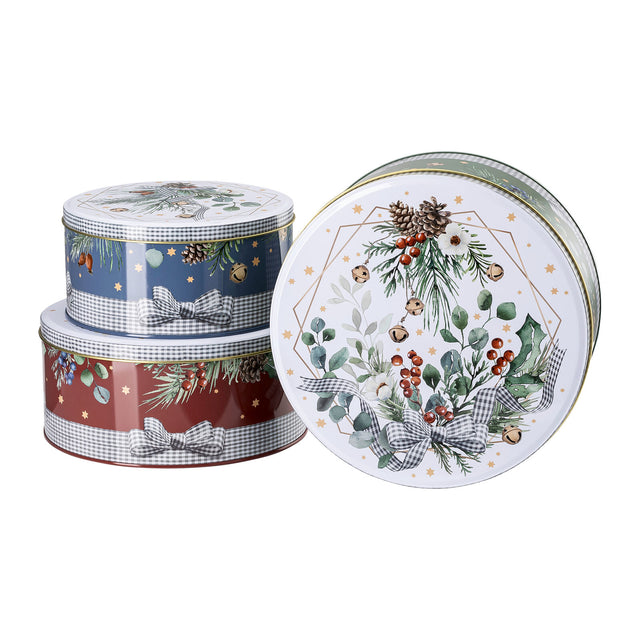 Set 3 scatole per biscotti Hutschenreuther in latta decorate 24,5 cm