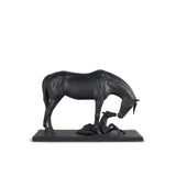 Scultura Cavalla e Puledro Lladrò in porcellana nera opaca 27x39 cm