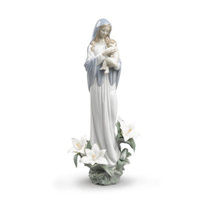 Statua Madonna dei Fiori Lladrò in porcellana decorata 33x14 cm