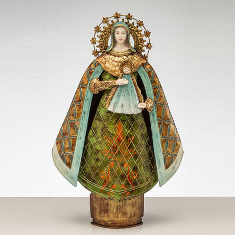 Statua Madonna con Bambino Noel in metallo decorato 58 cm