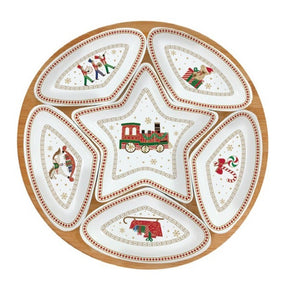 Antipastiera Polar Express Easy Life in porcellana e bamboo 25 cm