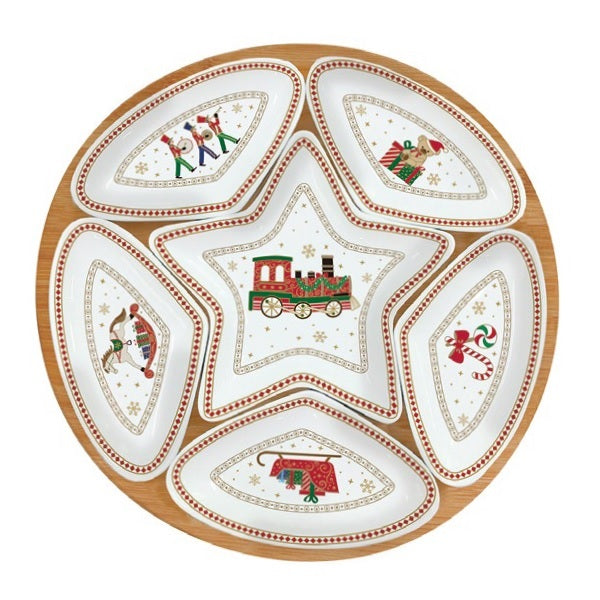 Antipastiera Polar Express Easy Life in porcellana e bamboo 25 cm