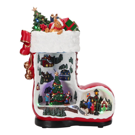Villaggio di Natale Stivale Timstor con luci LED e decori dorati 43cm