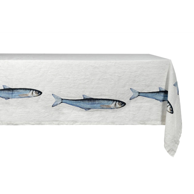 Tovaglia Sardine Simple Day in lino bianco 160x320 cm