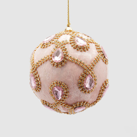 Sfera di Natale EDG in velluto rosa con gemme decorative 10 cm