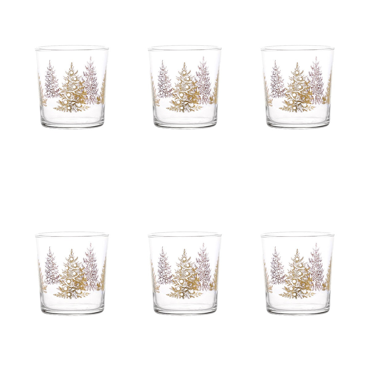 Set 6 bicchieri Simple Day con decoro albero di Natale in oro 350 ml
