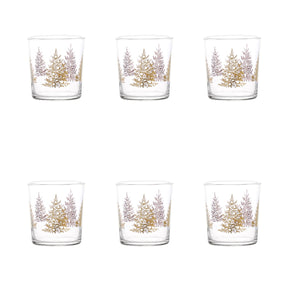 Set 6 bicchieri Simple Day con decoro albero di Natale in oro 350 ml