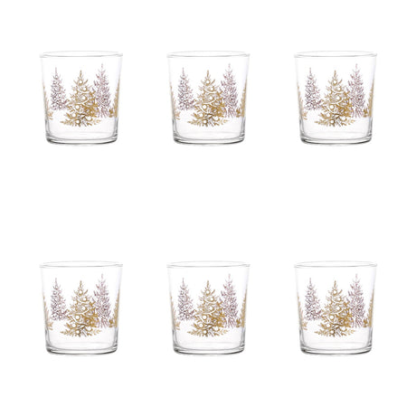 Set 6 bicchieri Simple Day con decoro albero di Natale in oro 350 ml