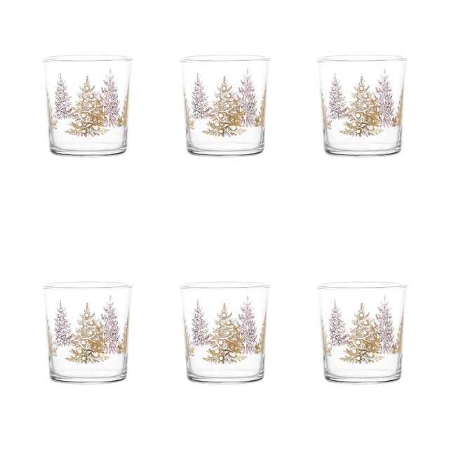 Set 6 bicchieri Simple Day con decoro albero di Natale in oro 350 ml