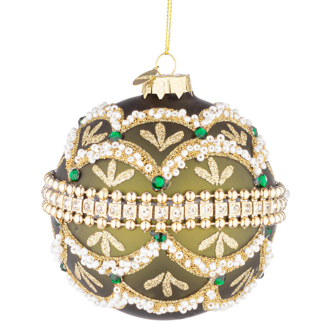 Sfera di Natale Beloved Bizzotto in vetro verde decorata 10 cm