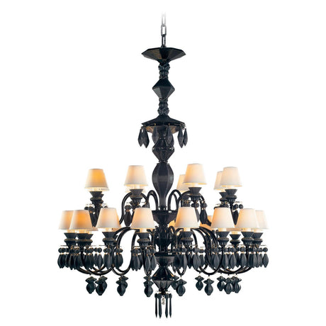Lampadario Belle de Nuit Lladrò in porcellana nera 125x80 cm