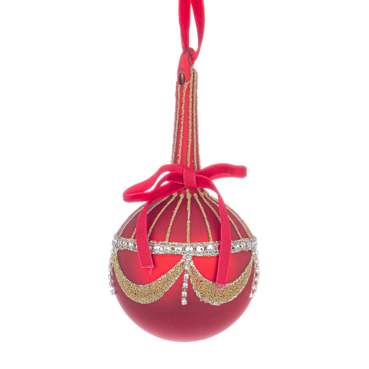 Sfera di Natale Bizzotto in vetro rosso decorata 8 cm