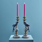 Set 2 candelabri pappagallo Werns in poliresina blu bianco e oro 39,5 cm